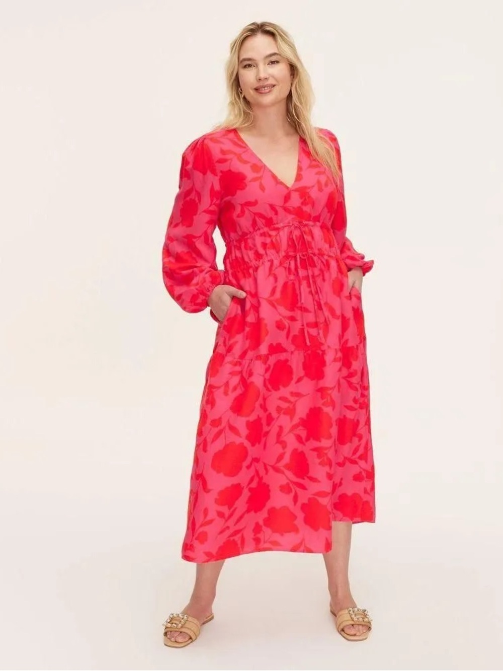 Women's Classic Rose Linen Long Sleeve Maxi Dress - kate spade for target